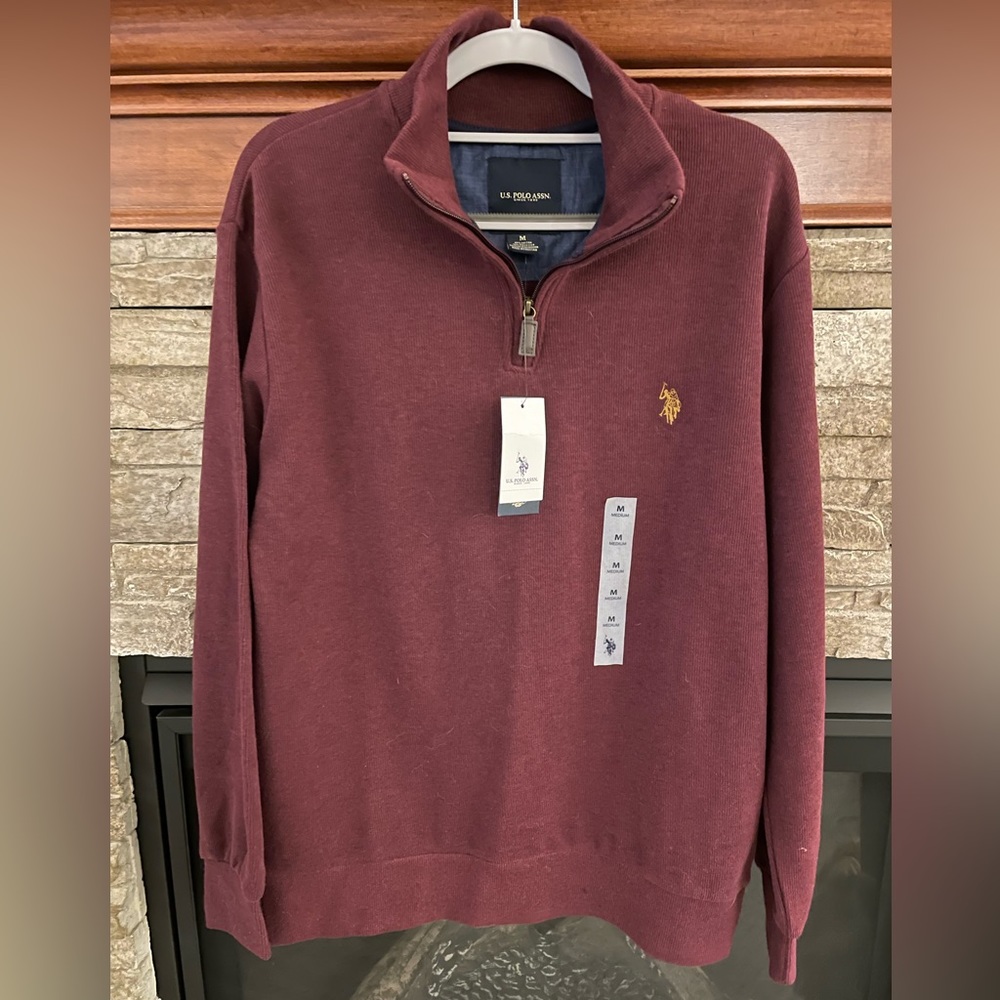 NEW U.S. Polo Assn. Burgundy Quarter Zip Sweater (Size: Men’s Medium)